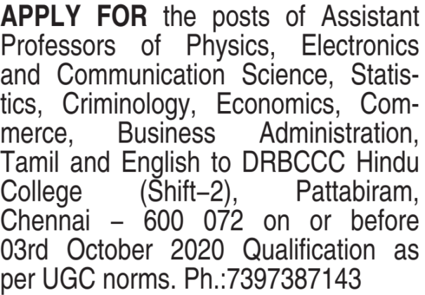 Assistant professor jobs in chennai 2011