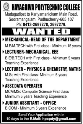 Lecturer job vacancies in chennai engineering colleges 2012