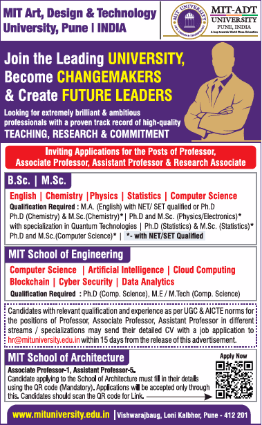 Mit Academic Calendar 2022 Professor | Associate Professor | Assistant Professor Jobs At Mit Art,  Design And Technology University, Pune - Education In India