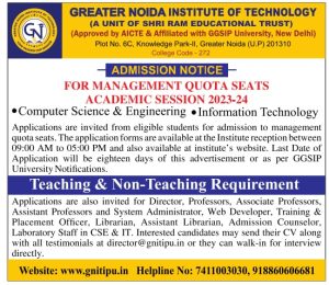 Greater Noida Institute of Technology, Greater Noida – Teaching and Non ...