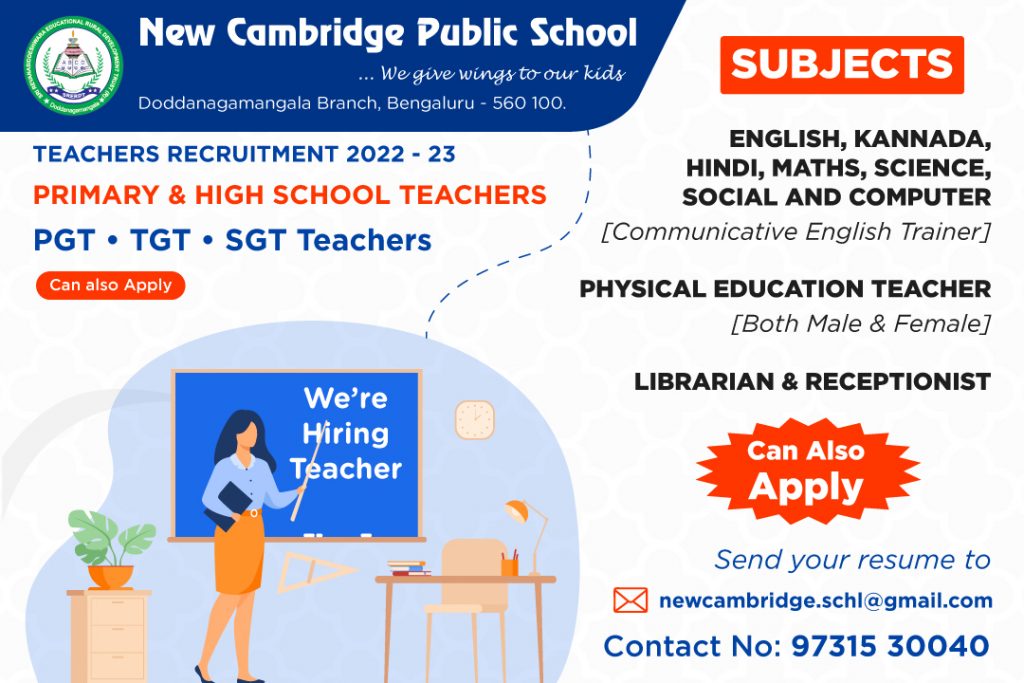 New Cambridge Public School, Bengaluru Teachers Recruitment 20222023