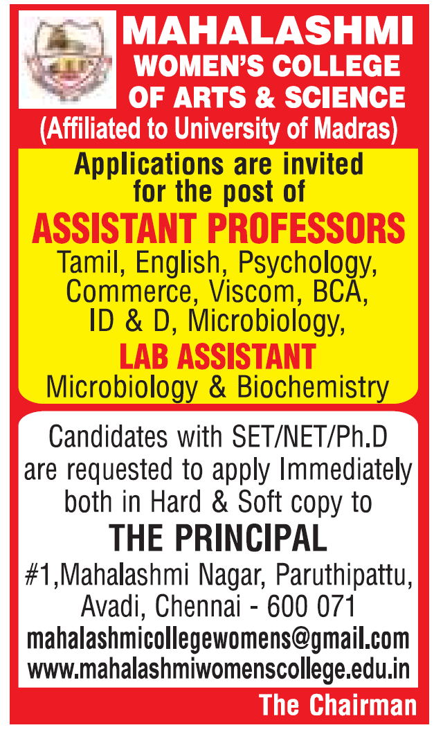 Biotech assistant professor jobs in chennai