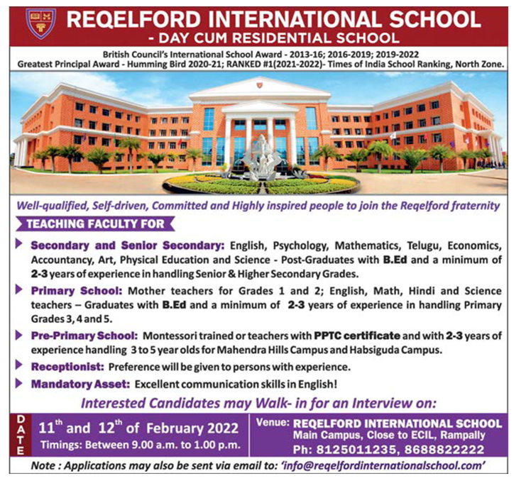 Reqelford International School, Rampally, Wanted School Teachers and