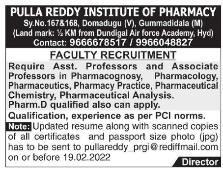 Diploma in pharmacy lecturer jobs hyderabad