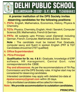 Delhi Public School Bulandshahr Wanted Pgt Tgt Prt Facultyplus