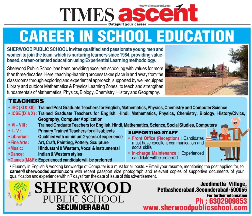 Sherwood Public School, Secunderabad Wanted Teachers | FacultyPlus