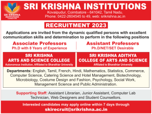 Sri Krishna Arts and Science College, Coimbatore, Wanted Associate ...
