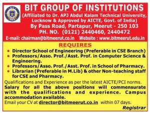 BIT Group of Institutions, Meerut, Director, Professor, Associate ...