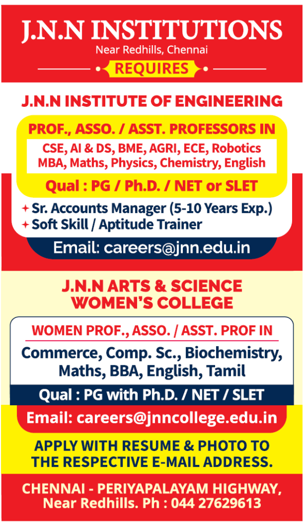 JNN Institutions, Chennai Wanted Professor/Associate Professor ...