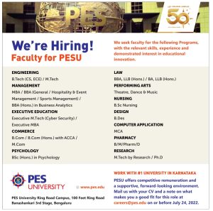 PES University, Bengaluru Wanted Teaching Faculty | FacultyPlus