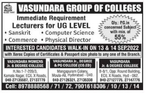 Vasundara Group of Colleges, Hyderabad Wanted Lecturers | FacultyPlus