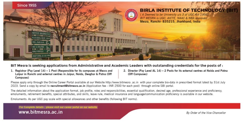 Birla Institute of Technology, Ranchi Wanted Non-Teaching Faculty ...