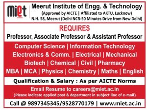 Meerut Institute of Engineering & Technology, Meerut, Wanted Professor ...
