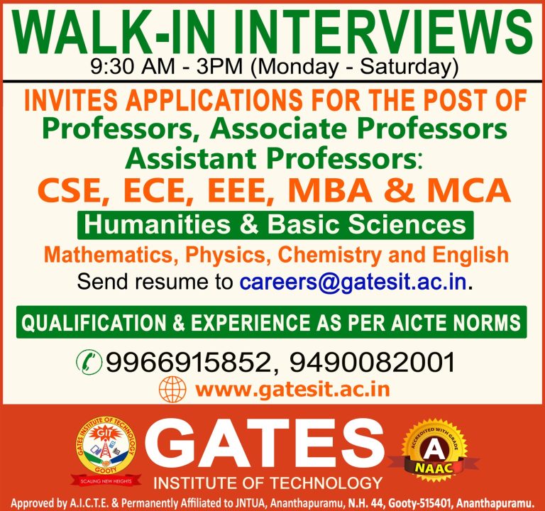 GATES Institute of Technology, Anantapuramu Wanted Associate Professor