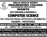 Teaching Faculty Jobs vacancy notification announced by Nalla Malla Reddy Engineering College, MM District, Telangana for the 2023-2024 academic calendar year. Eligible candidates may appear for a walk-in interview.