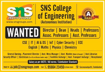 SNS College of Engineering, Coimbatore Wanted Teaching and Non-Teaching ...