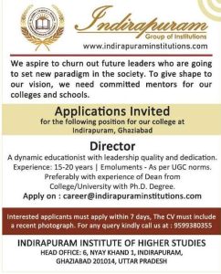Indirapuram Group of Institutions Wanted Director | FacultyPlus