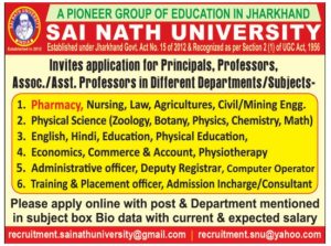 Faculty Jobs 2023- Sai Nath University, Ranchi | FacultyPlus
