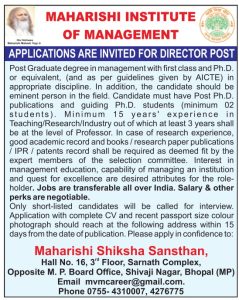 Maharishi Institute of Management, Bhopal Wanted Director | FacultyPlus