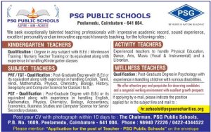 PSG Public Schools, Coimbatore Wanted Teachers | FacultyPlus