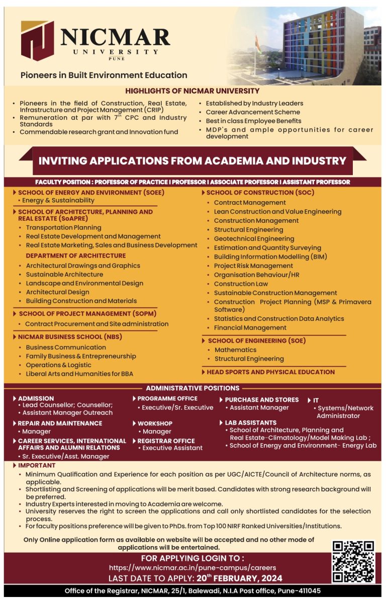 Teaching and Non-Teaching Jobs at NICMAR University, Pune | FacultyPlus