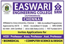Faculty Jobs 2024 at Easwari Engineering College (Autonomous), Chennai