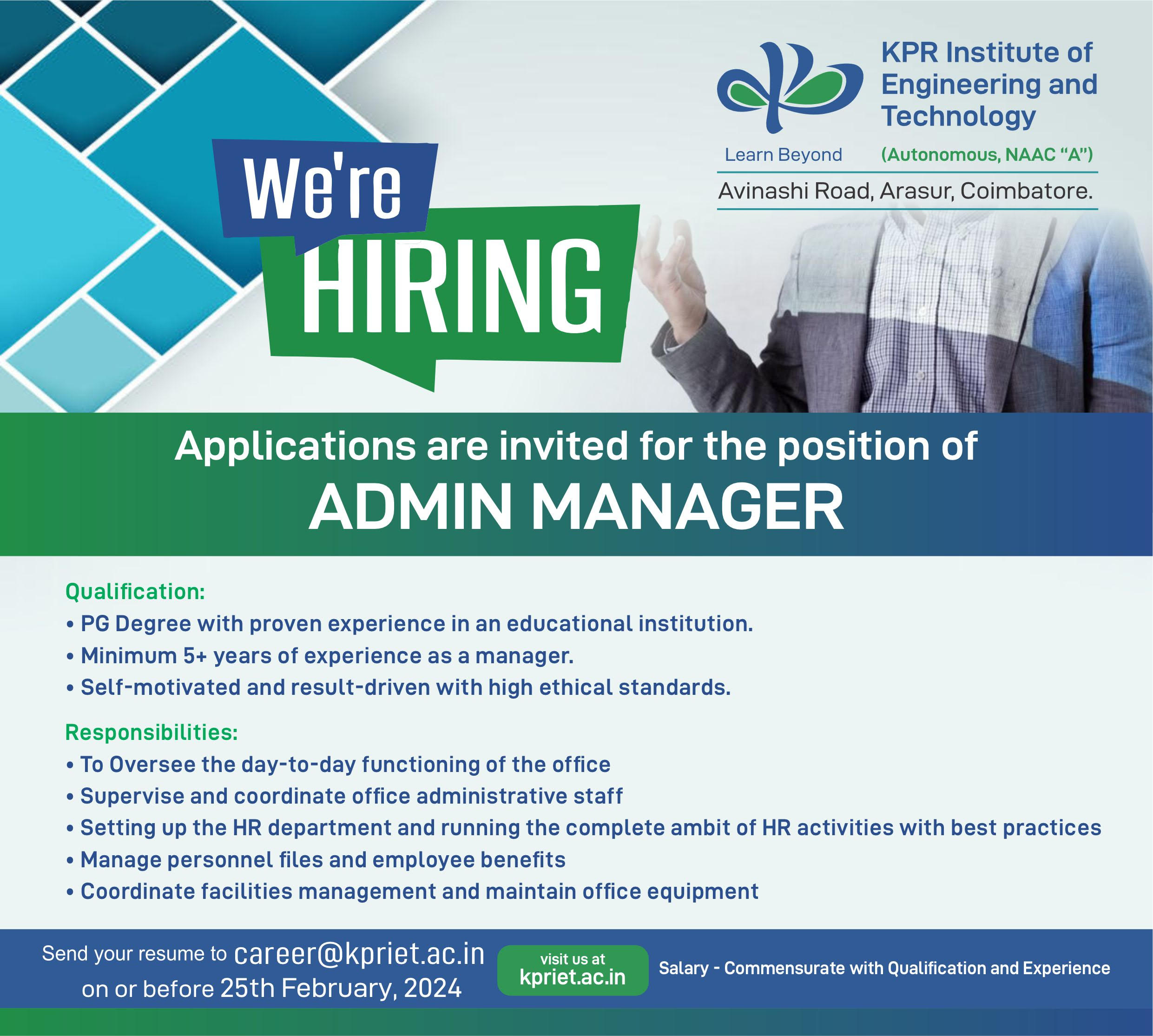 KPR Institute of Engineering and Technology Coimbatore Wanted Admin KPR Institute of Engineering and Technology Coimbatore Wanted Admin