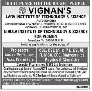 Vignan’s Lara Institute of Technology & Science and Nirula Institute of ...