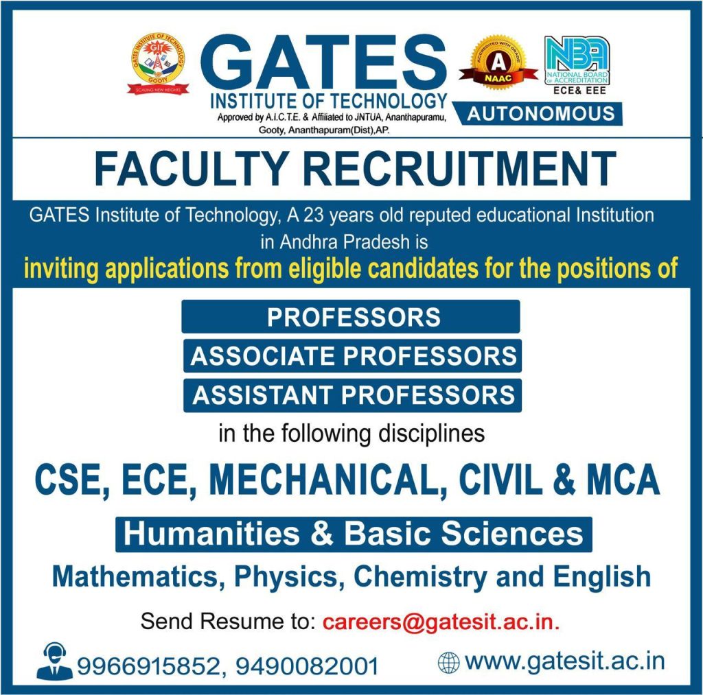 Gates Institute of Technology, Anantapuramu Wanted Professor/Associate
