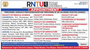 Teaching and Non-Teaching Jobs- Rabindranath Tagore University, Bhopal ...