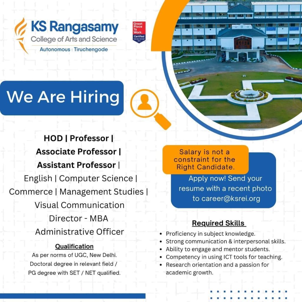K.S.Rangasamy College of Arts and Science, Tiruchengode Wanted HOD ...