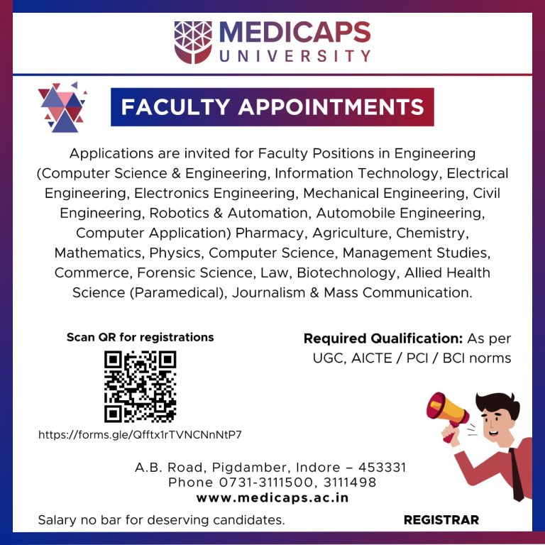 Faculty Recruitment 2025 at Medicaps University, Indore | FacultyPlus