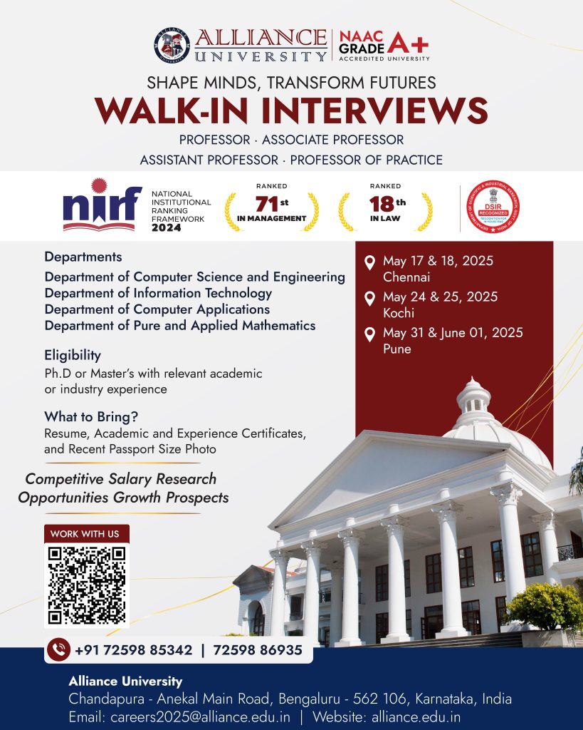 Alliance University, Bengaluru Wanted Faculty (Walk-in Interview ...