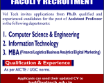 Vel Tech Rangarajan Dr. Sakunthala R&D Institute of Science and Technology Chennai Wanted Assistant Professor