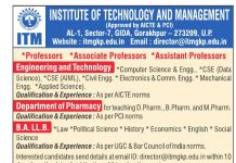 Institute of Technology and Management, Gorakhpur Wanted Professor/Associate Professor/Assistant Professor