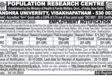 Population Research Centre, Andhra University Visakhapatnam wanted Assistant Professor