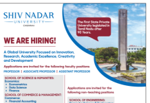 Shiv Nadar University Chennai wanted Professor/ Associate Professor/ Assistant Professor