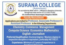 Surana College, Bengaluru Wanted Professor/ Associate Professor/ Assistant Professor