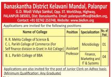 Banaskantha District Kelavni Mandal, Palanpur wanted Assistant Professor