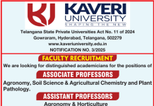Faculty Recruitment 2025 at Kaveri University, Hyderabad