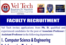 Faculty Recruitment 2025 at Vel Tech Rangarajan Dr. Sagunthala R&D Institute of Science and Technology, Chennai