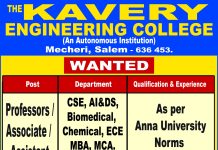 Faculty Recruitment 2025 – The Kavery Group of Institutions, Mecheri, Salem