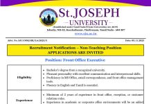 St. Joseph University, Chennai Wanted Front Office Executive