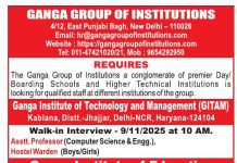 Ganga Group of Institutions, New Delhi wanted Teaching Faculty