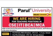 Parul University, Vadodara Wanted Professor, Associate Professor & Assistant Professor
