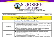 St. Joseph University, Chennai Wanted Physical Education Trainer