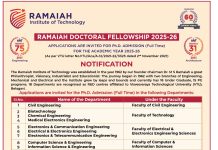Ramaiah Doctoral Fellowship at Ramaiah Institute of Technology, Bengaluru