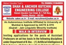 Shah and Anchor Kutchhi Engineering College, Mumbai Wanted Assistant Professor