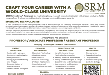 SRM University AP Wanted Assistant Professor/Associate Professor/Professor