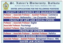 St. Xavier’s University, Kolkata Wanted Assistant Professor, Associate Professor and Professor